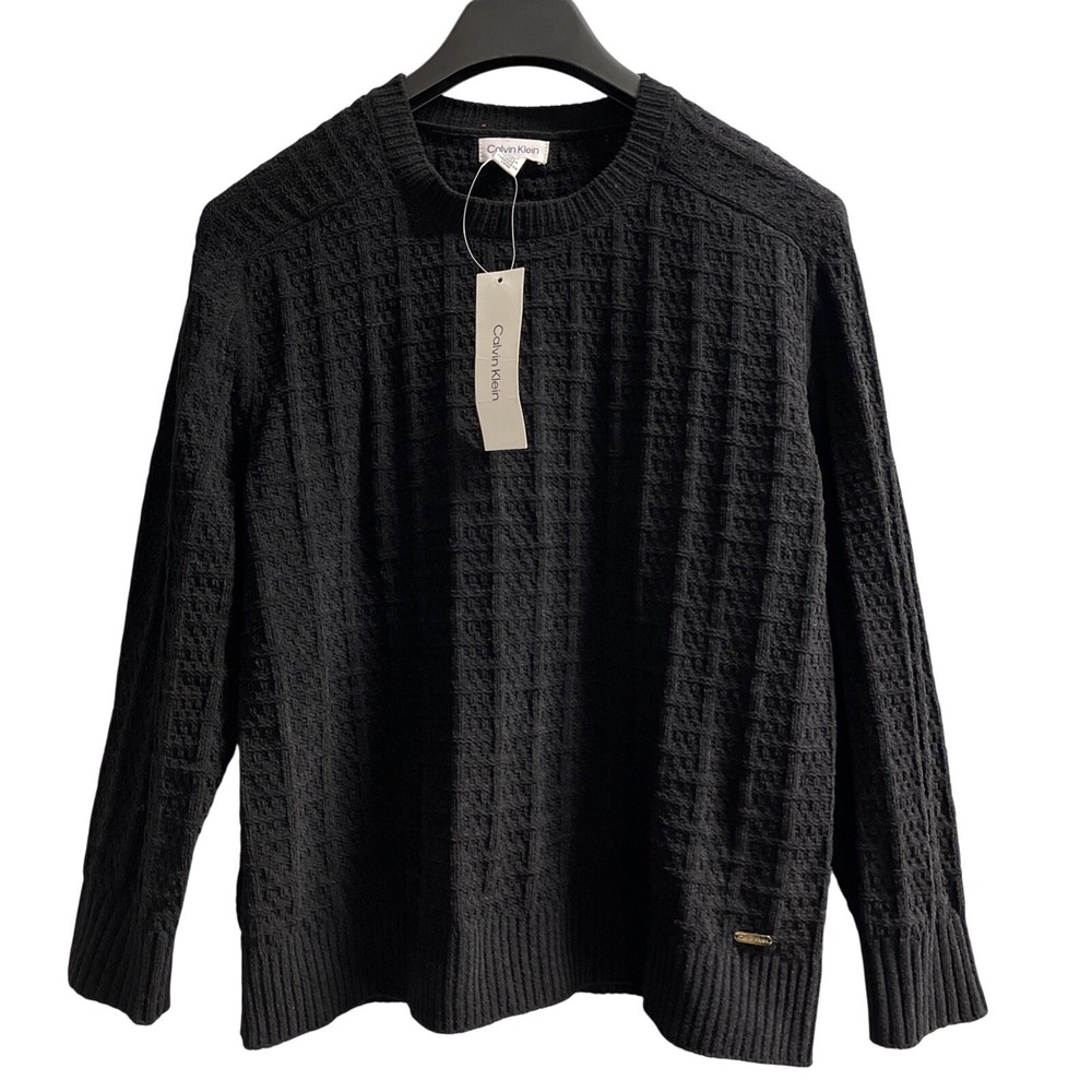 Calvin Klein Sweater‎ Womens XL Black Textured Weave Pullover Neutral Capsule